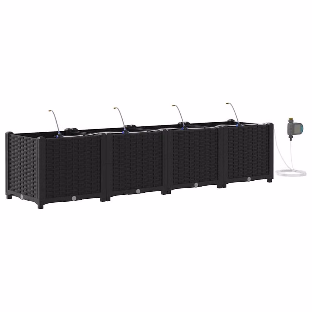 Berkfield Home Garden Planters with Water Irrigation System, 4 Piece Set, Black – 2