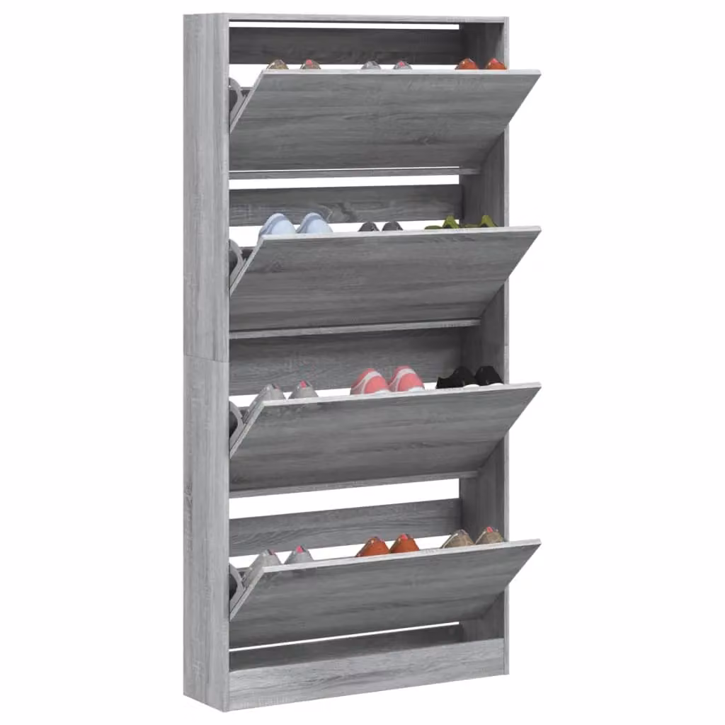 Berkfield Home Grey Modern Shoe Cabinet with 4 Tilting Compartments, W/D/H: 80 x 21 x 163.5 cm – 2