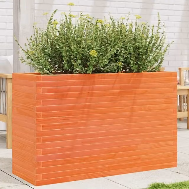 Berkfield Home Garden Brown Solid Wood Pine Planter Tub W: 110 cm, D: 40 cm, H: 68.5 cm