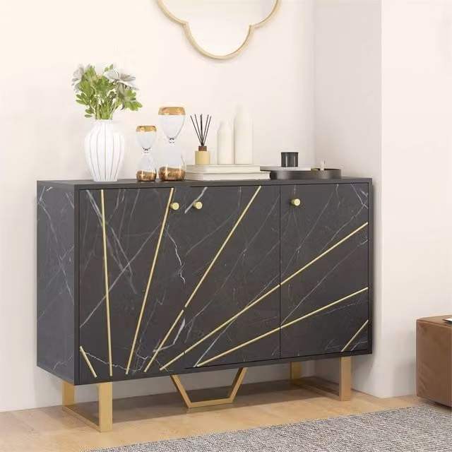 EONLION Modern Black and Gold Sideboard Storage Cabinet – 1
