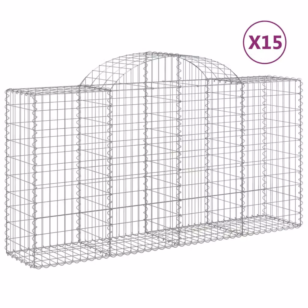 Berkfield Home Arched Gabion Baskets, 15 Piece Set, Silver Galvanised Steel, W: 200 cm, D: 50 cm, H: 100-120 cm – 2