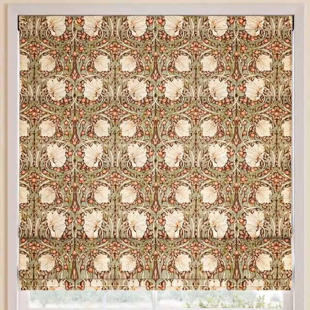 William Morris Pimpernel Floral Velvet Made to Measure Roman Blind in Brick Multicolour