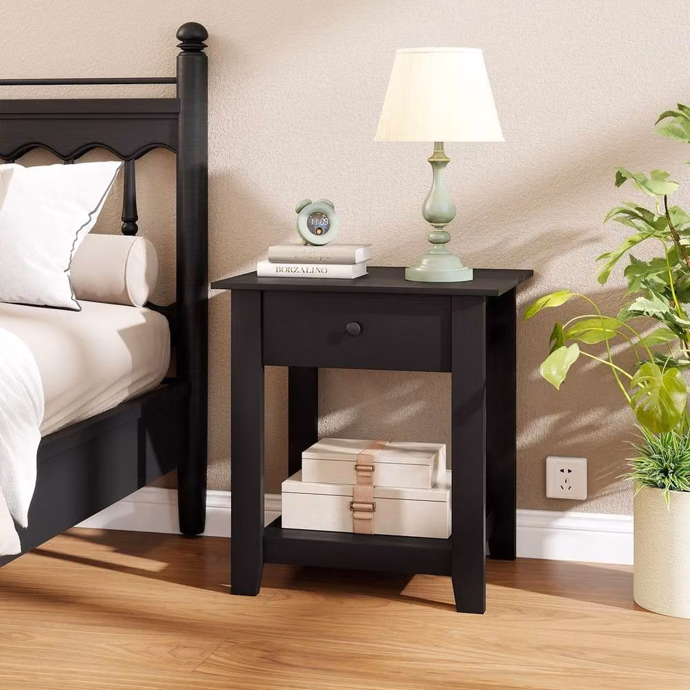 FORGEVIO 3-Tier Modern Bedside Table with Drawer, Black – 3