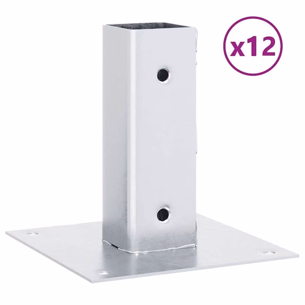 Berkfield Home Square Post Support Bases, 12 Pack, Silver Galvanised Steel, 46 x 46 mm – 1