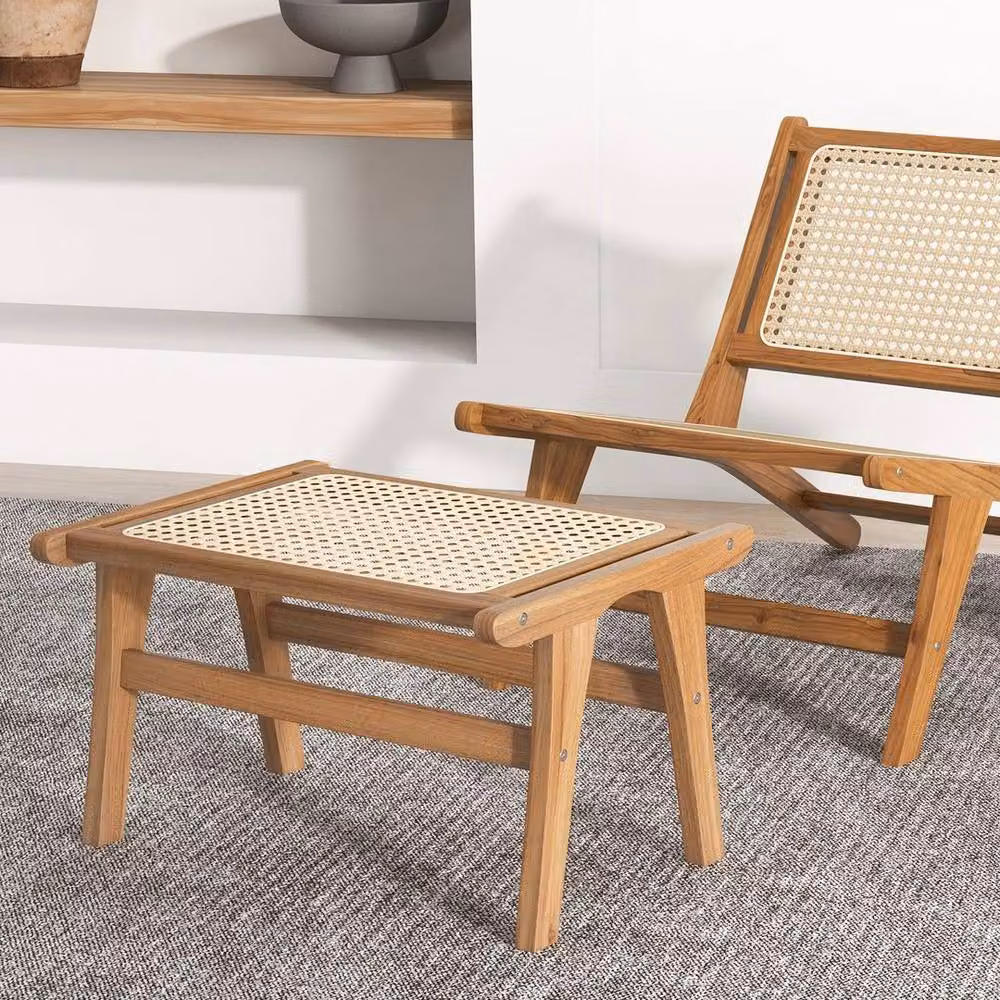 Kelvenix Rectangular Ottoman Footstool in Natural Teak and Rattan – 3