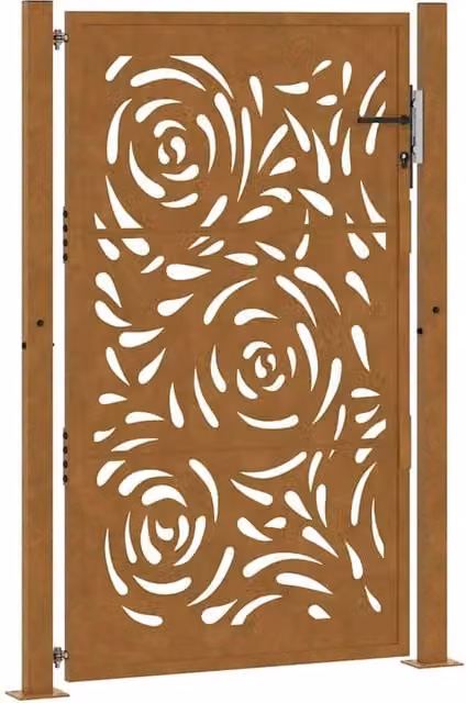 Berkfield Brown Weathering Steel Garden Gate with Flame Design, W: 105 cm, H: 155 cm