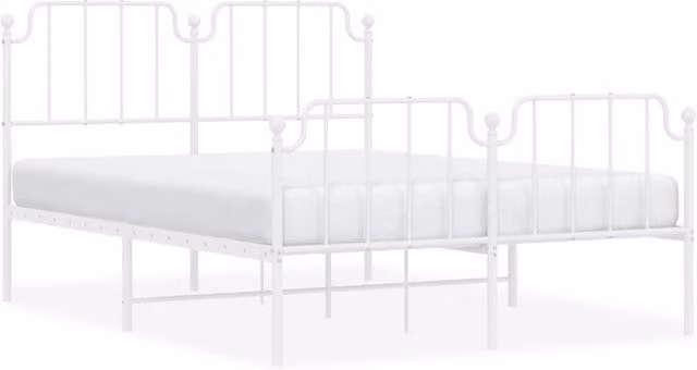 Berkfield Home Metal Bed Frame with Headboard and Footboard in White, W/D/H: 140 x 190 cm