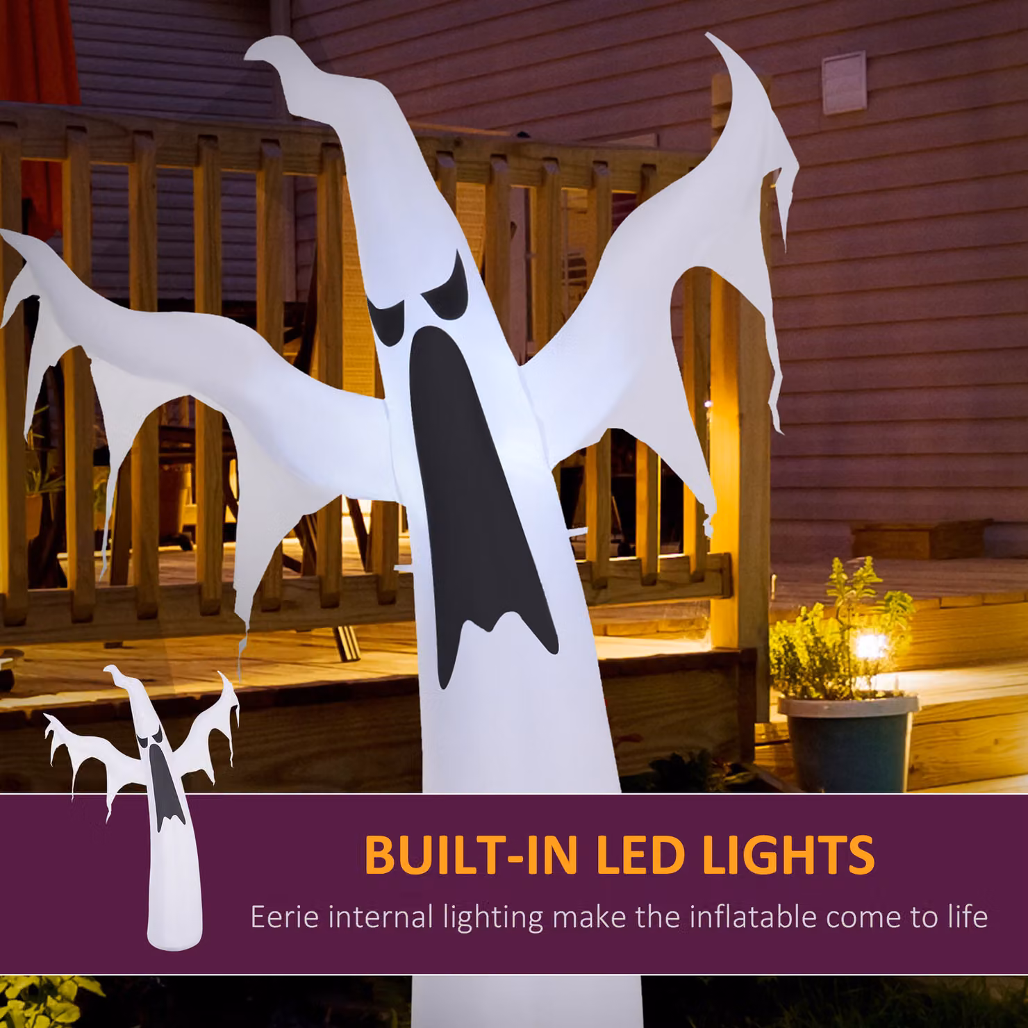 HOMCOM 1.8m LED Halloween Inflatable Floating Ghost Decoration in White – 3