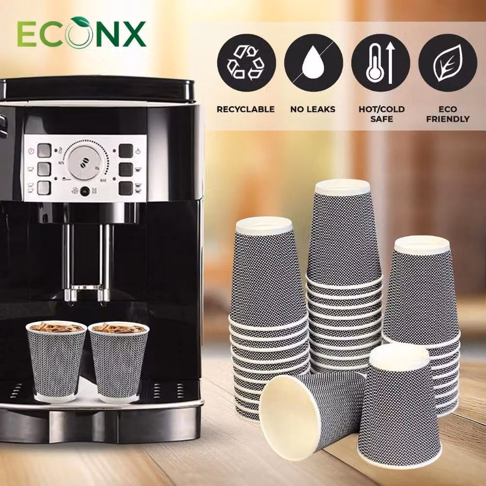 ECONX 12oz Black 3PLY Kraft Ripple Disposable Coffee Paper Cups, 100 Pieces – 5