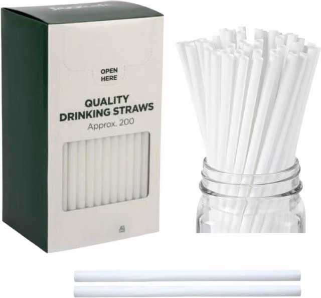 ECONX White Paper Straws, 22.86 cm Straight Smoothie Straws, Pack of 200 – 1