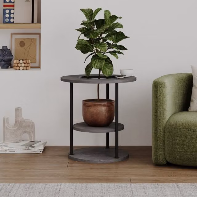 Decortie Grova Round Three Tier Side Table in Retro Grey