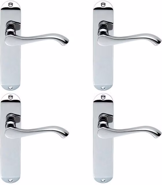 Loops 4 Pair Curved Handle on Chamfered Latch Backplate, Polished Chrome, W: 180 mm, H: 40 mm