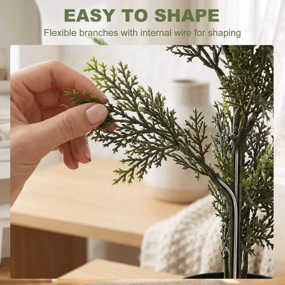 NESTLUNE Set of 2 Green Decorative Artificial Cypress Trees in Concrete Weighted Pots, W/D/H: 15 x 15 x 100 cm – 3
