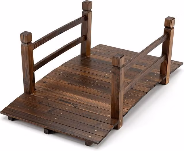 COSTWAY Rustic Brown Wood Garden Bridge