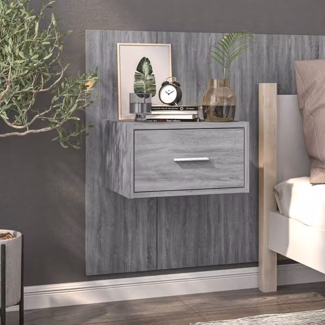 Berkfield Home Wall-mounted Bedside Cabinet in Grey Sonoma