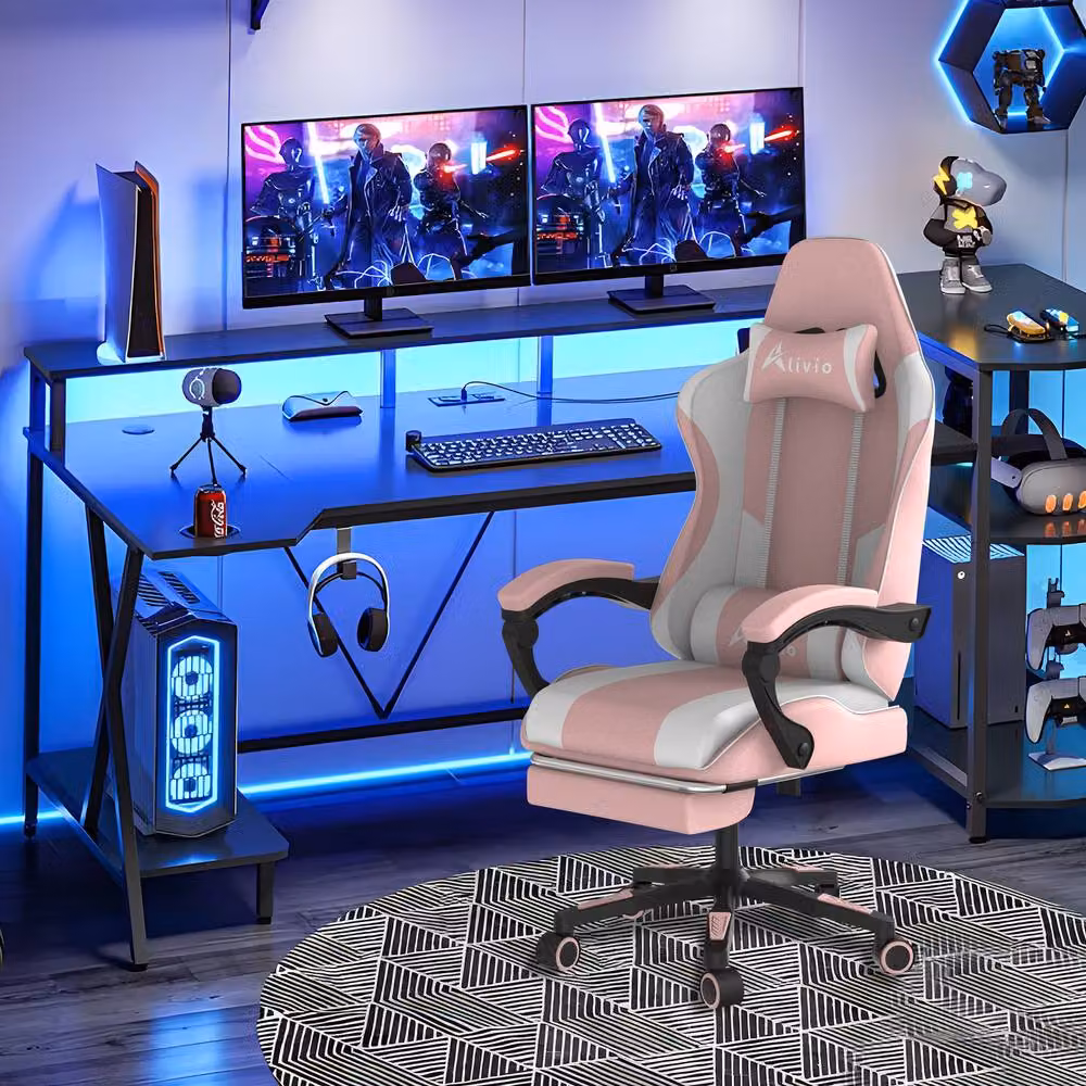 Alivio Ergonomic Gaming Chair in Pink with Footrest, Reclining Backrest, Lumbar Support and Headrest – 3
