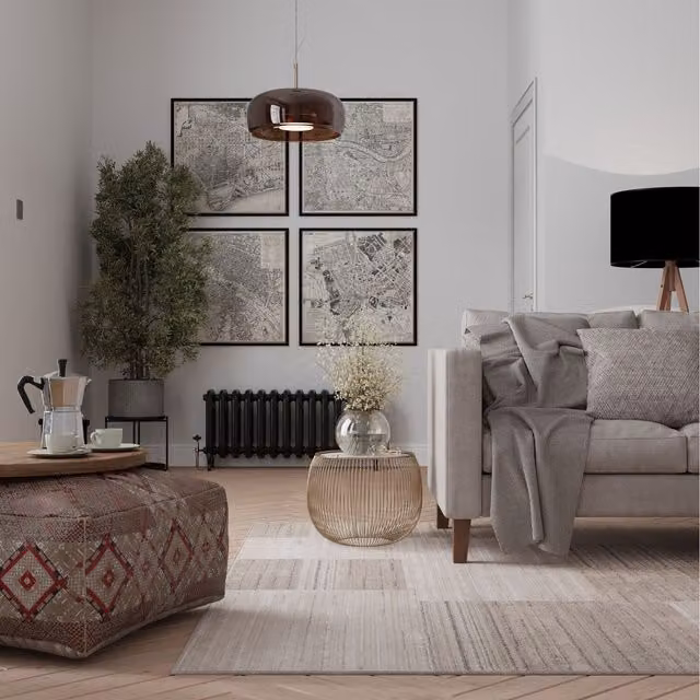 The Rug House Geometric Block Living Area Rug in Beige and Anthracite, Width: 230 cm