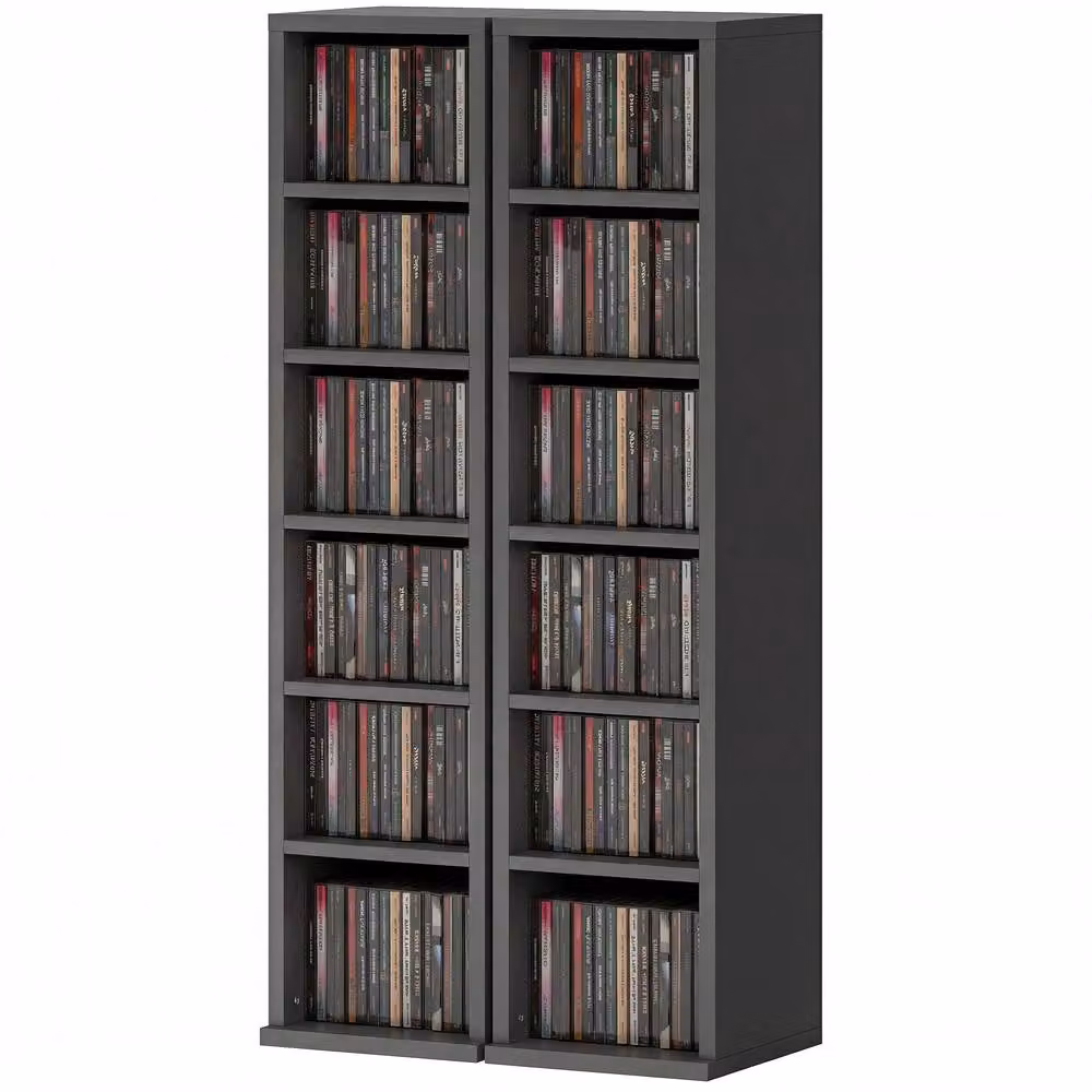 STILVORA Set of 2 Black CD Storage Units with Adjustable Shelves – 4