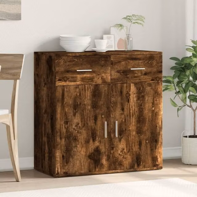 Berkfield Home Smoked Oak Sideboard in Brown, W/D/H: 79 x 38 x 80 cm