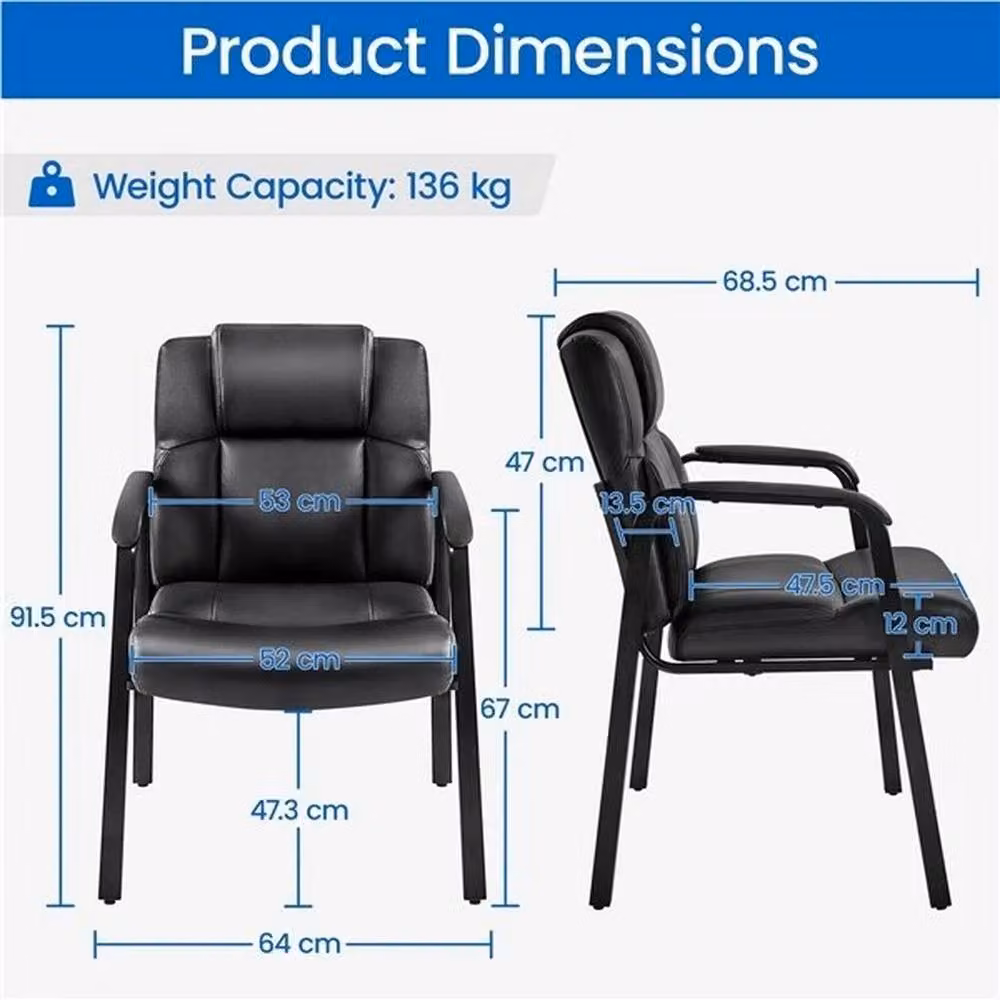PAWNORA Black PU Leather Executive Reception Chair with Armrests – 2