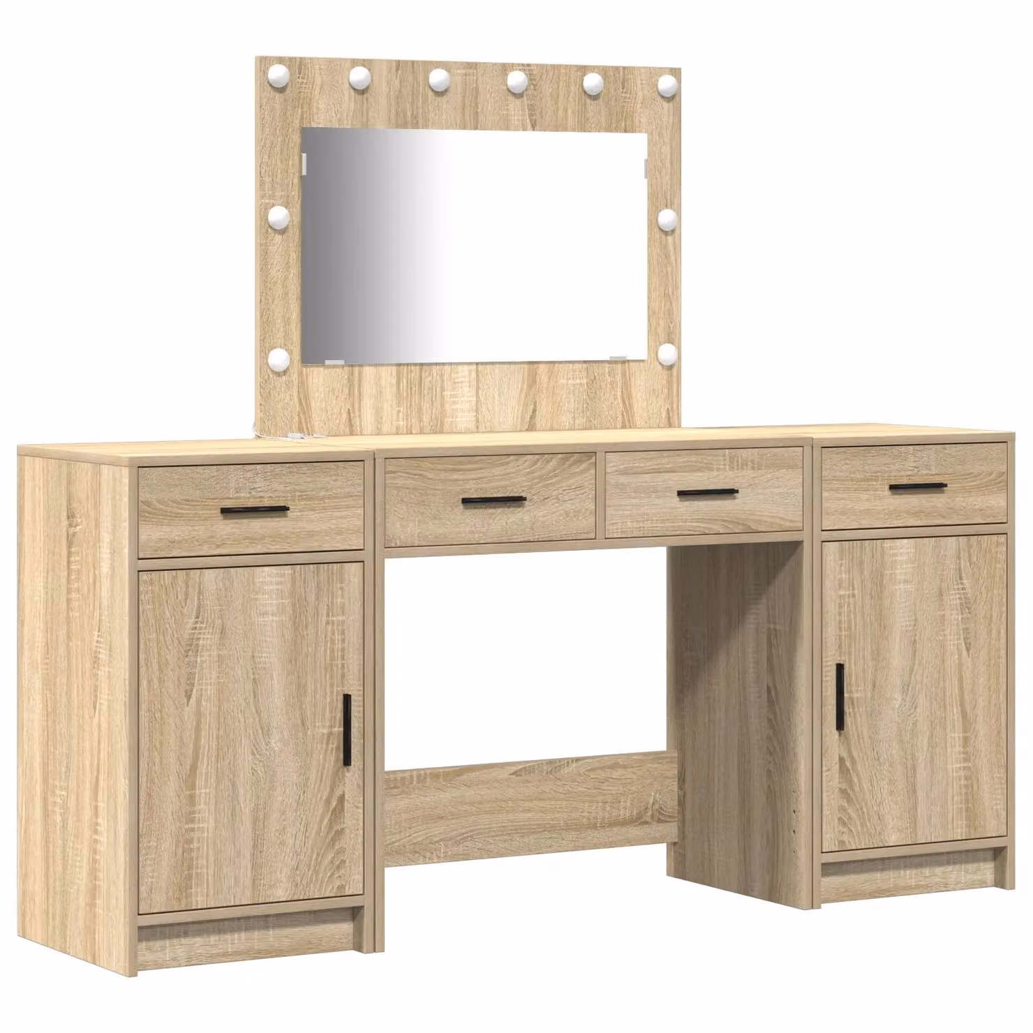 Berkfield Home 3 Piece Modern Dressing Table Set with LED in Sonoma Oak – 2