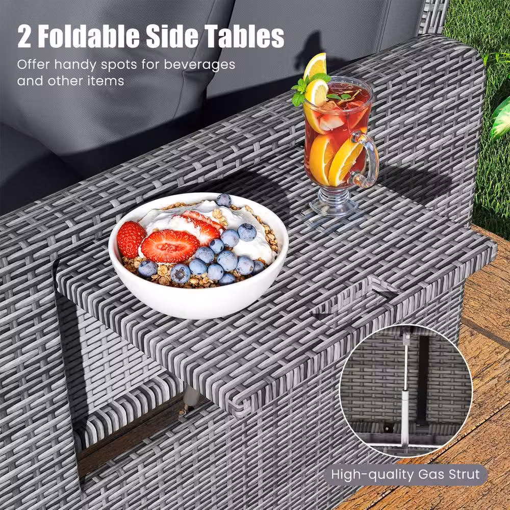 Costway 2-Piece Grey PE Wicker Daybed and Patio Rattan Furniture Set with Adjustable Backrest – 4