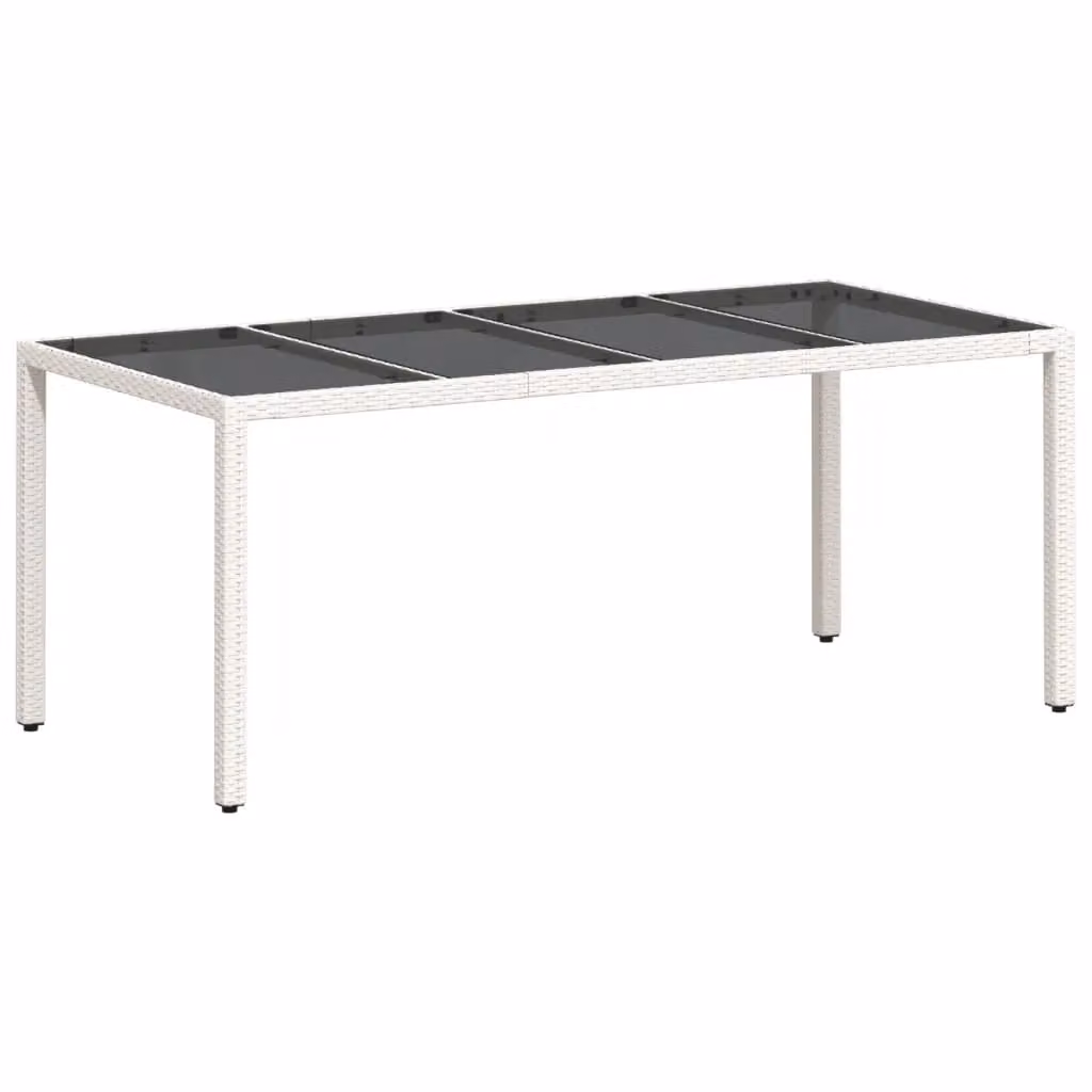 Berkfield Home White Poly Rattan Garden Table with Glass Top, W/D/H: 190 x 90 x 75 cm – 2