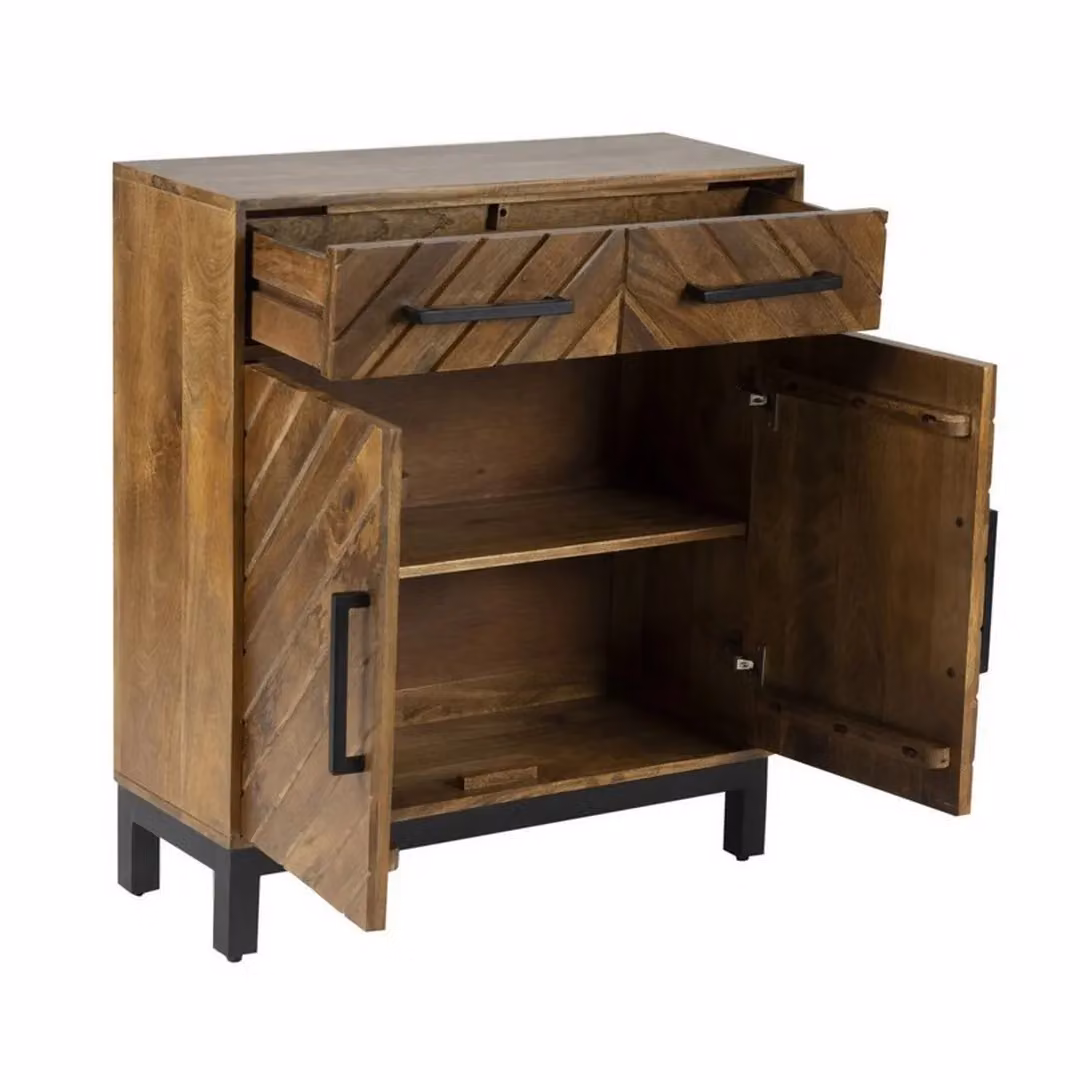 Jaipur Furniture Ltd Parquet 2 Door 1 Drawer Cabinet in Brown Mango Wood and Iron, W80 x D30 x H90 cm – 2