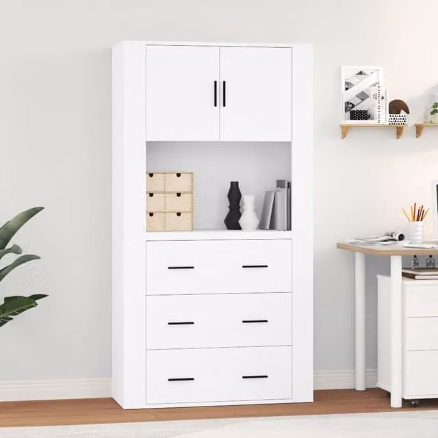 Berkfield Home White Matt Wall Mounted Highboard with Hinged Doors and Internal Shelves