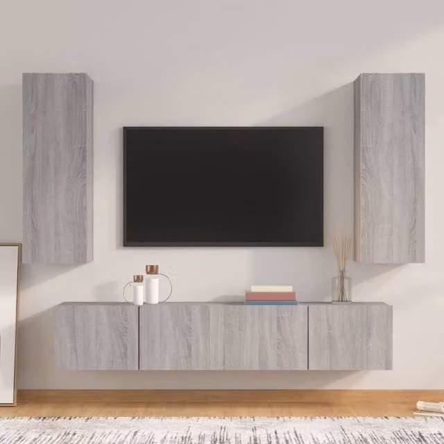 Berkfield Home 4 Piece Grey Matt Lowboard TV Cabinet Set with Hinged Doors and Internal Shelves