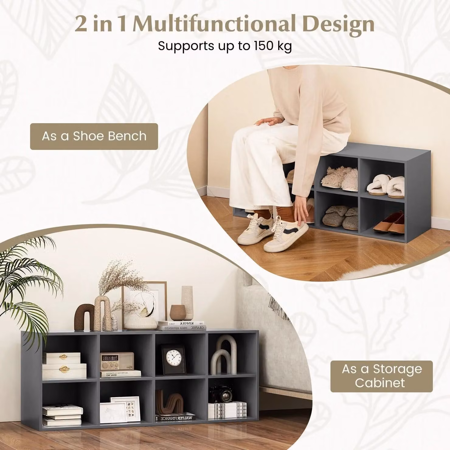 Costway 8-Cube Shoe Bench and Entryway Shoe Rack Cabinet in Grey – 5