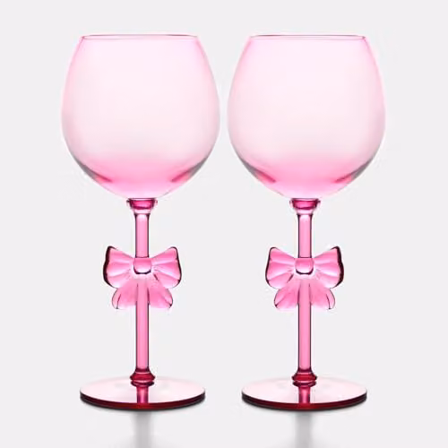 OHS Set of 2 Reusable Pink Plastic Bow Wine Glasses – 2
