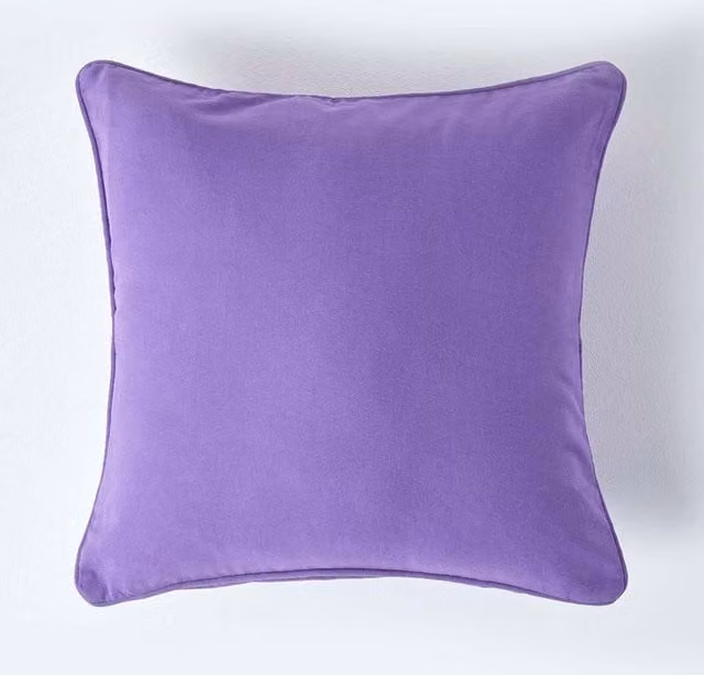 Homescapes Plain Purple Cotton Square Cushion Cover, W/D/H: 30 x 30 x 30 cm