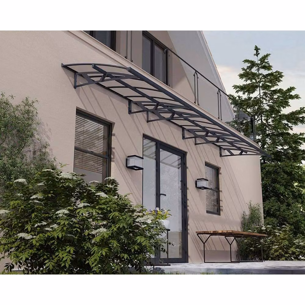 Palram Amsterdam Door Awning Canopy 6690 in Grey and Transparent Polycarbonate with Galvanised Steel, Length: 670.5 cm – 2