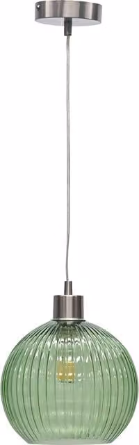 First Choice Lighting Betchley Green Ribbed Glass Sphere Pendant Light with Silver Metal Fitting – 1
