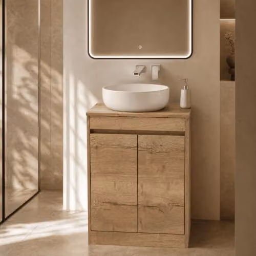 Balterley 2 Door Freestanding Bathroom Vanity Unit with Worktop, Autumn Oak Brown, W/D/H: 60 x 39.5 x 83.5 cm – 4