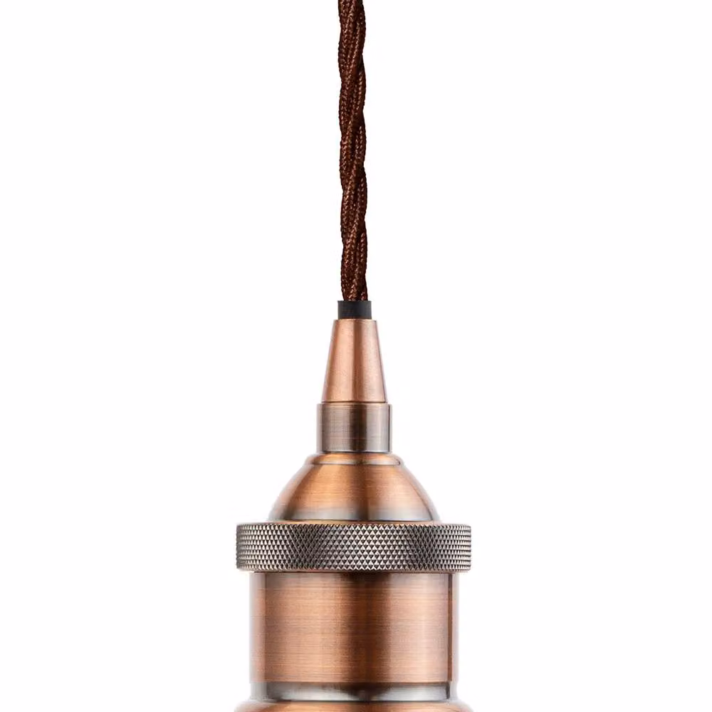 SE Home Worcester Pendant Light in French Grey with Antique Copper and Brown Twisted Details – 1