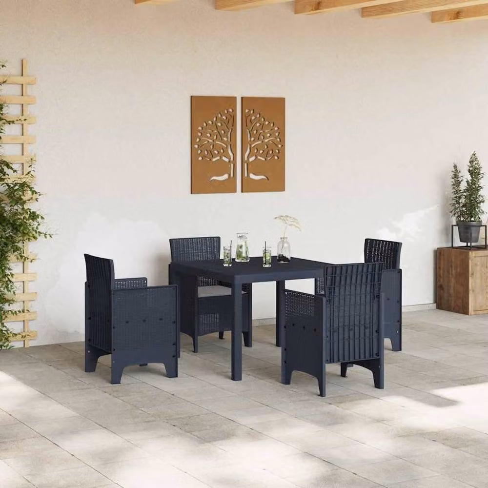 Berkfield Home 5 Piece Anthracite Poly Rattan Garden Dining Set with Cushions – 3