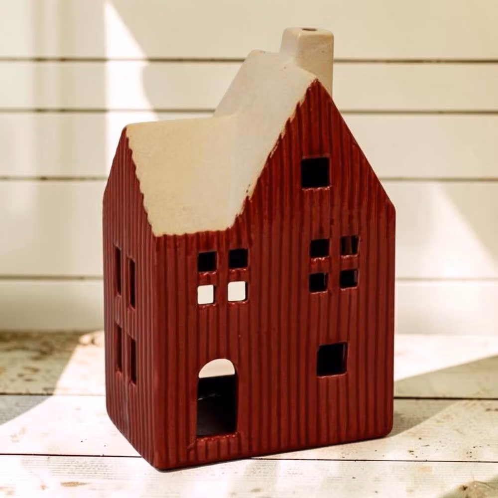 Four Candle Large Red Ceramic House Tealight Holder – 2
