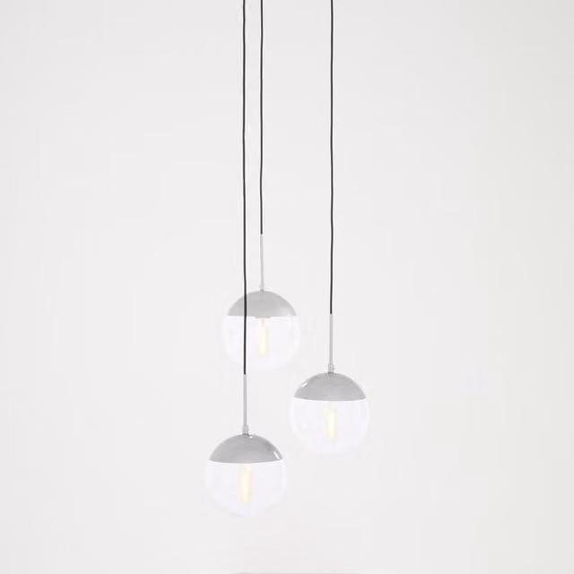Orsina 3-Light Adjustable Pendant Light with Transparent Glass Sphere Shades in Silver and Chrome