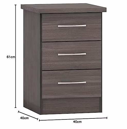 Seconique Nevada 3 Drawer Bedside Table in Black, W: 40 cm, D: 40 cm, H: 61 cm – 4
