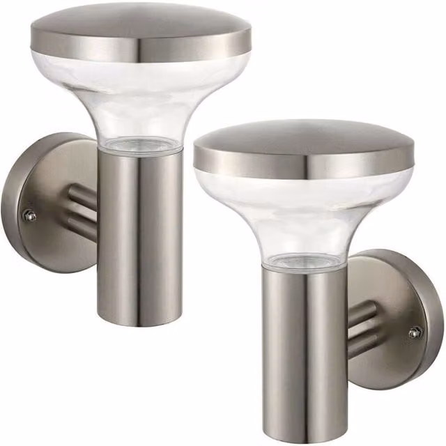 Loops 2 Pack IP44 Outdoor LED Wall Light in Silver Stainless Steel with Cool White Light – 1