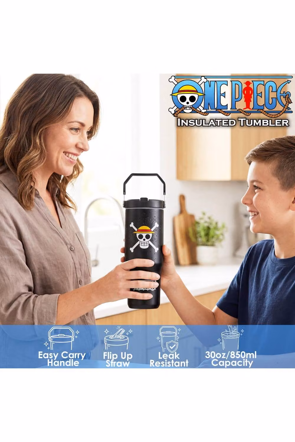 Get Trend One Piece Insulated Stainless Steel Tumbler with Straw and Handle, 850ml, Black – 8