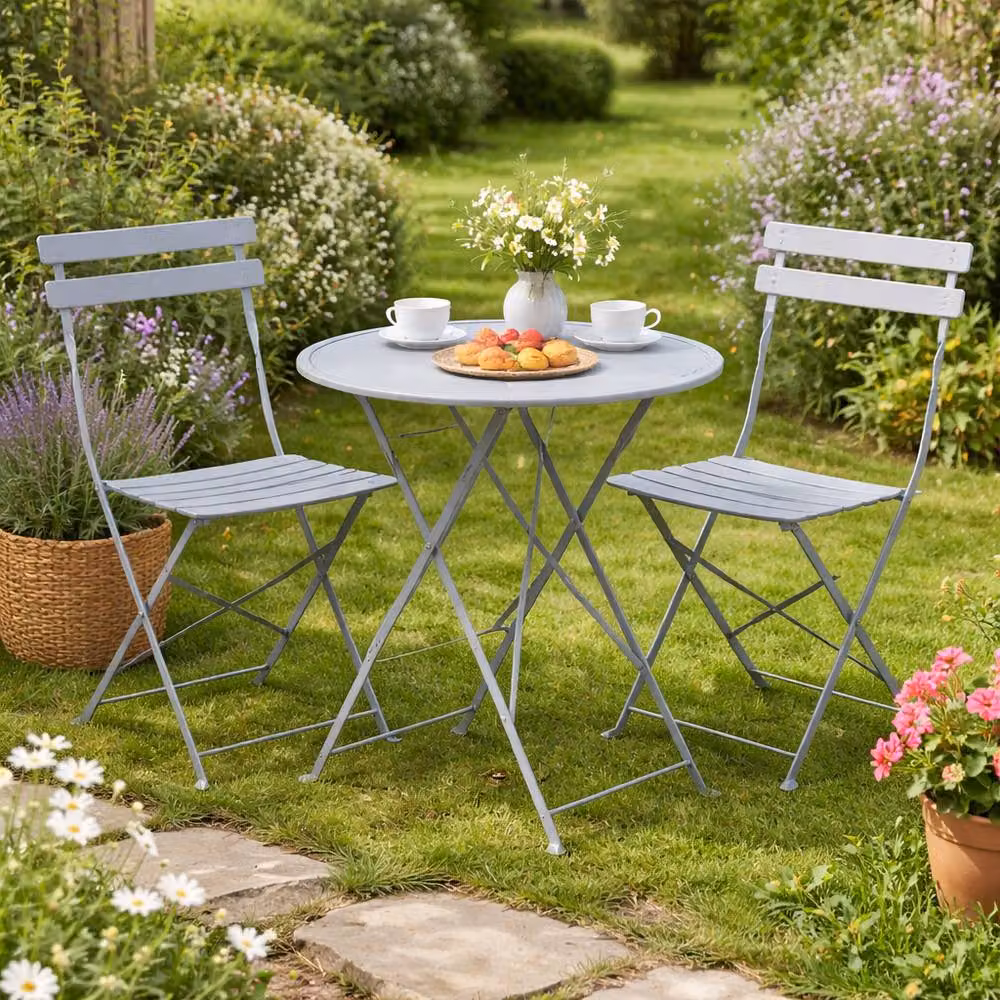 Marco Paul Grey 3 Piece Folding Metal Patio Dining Set – 3
