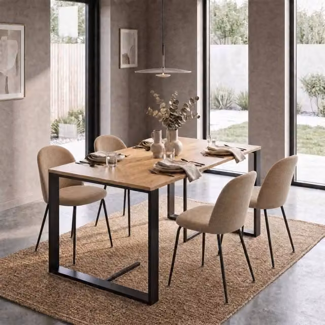 FWStyle Willow Oak Dining Table and 4 Mustard Yellow Dining Chairs Set, W: 140 cm, D: 80 cm – 1