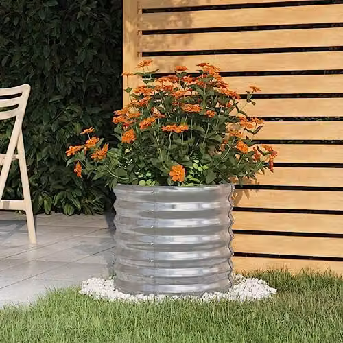 vidaXL Silver Galvanised Steel Garden Planter Tub W: 40 cm, D: 40 cm, H: 36 cm – 2