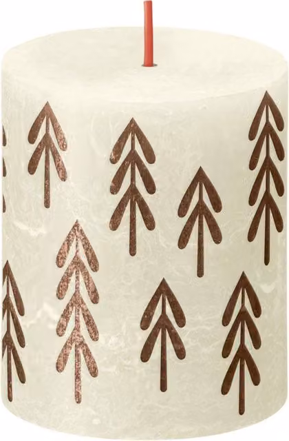 Bolsius Rustic Soft Pearl Silhouette Pillar Candle with Tree in Ivory/Beige, Diameter: 8 cm