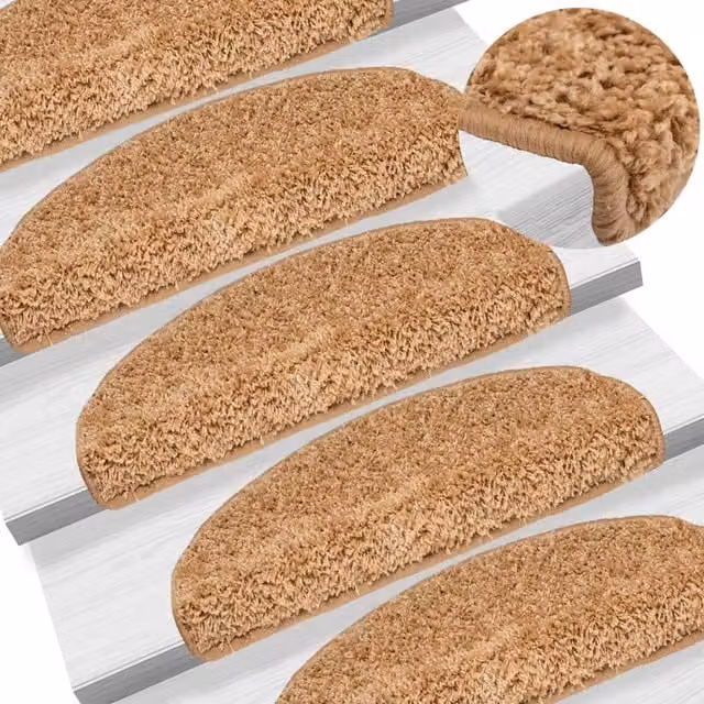 Berkfield Home Non-Slip Self-Adhesive Carpet Stair Treads, 15 Pieces, Beige, W: 65 cm, D: 21 cm, H: 4 cm – 1