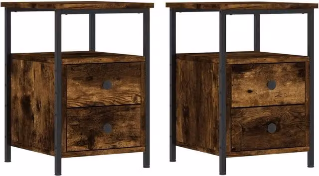Berkfield Home Set of 2 Smoked Oak Bedside Cabinets in Brown, W/D/H: 34 x 35.5 x 50 cm – 1
