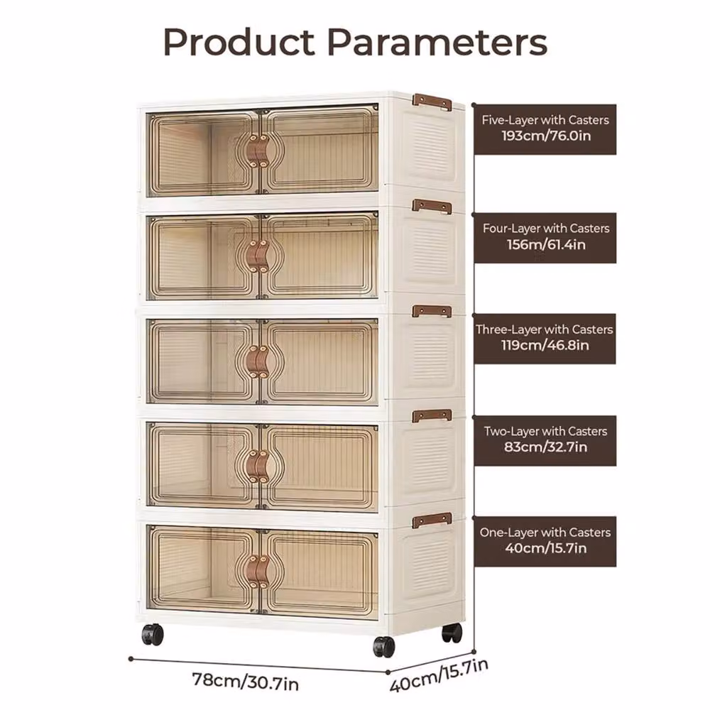 Nordara 5-Tier Stackable Storage Cabinet in White with Glass Doors – 2